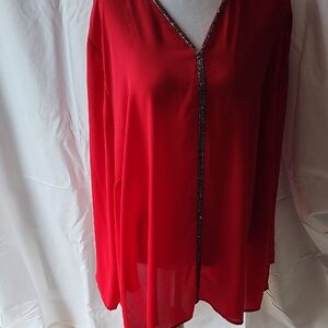 Liz Claiborne Red Blouse with Embellished Trim